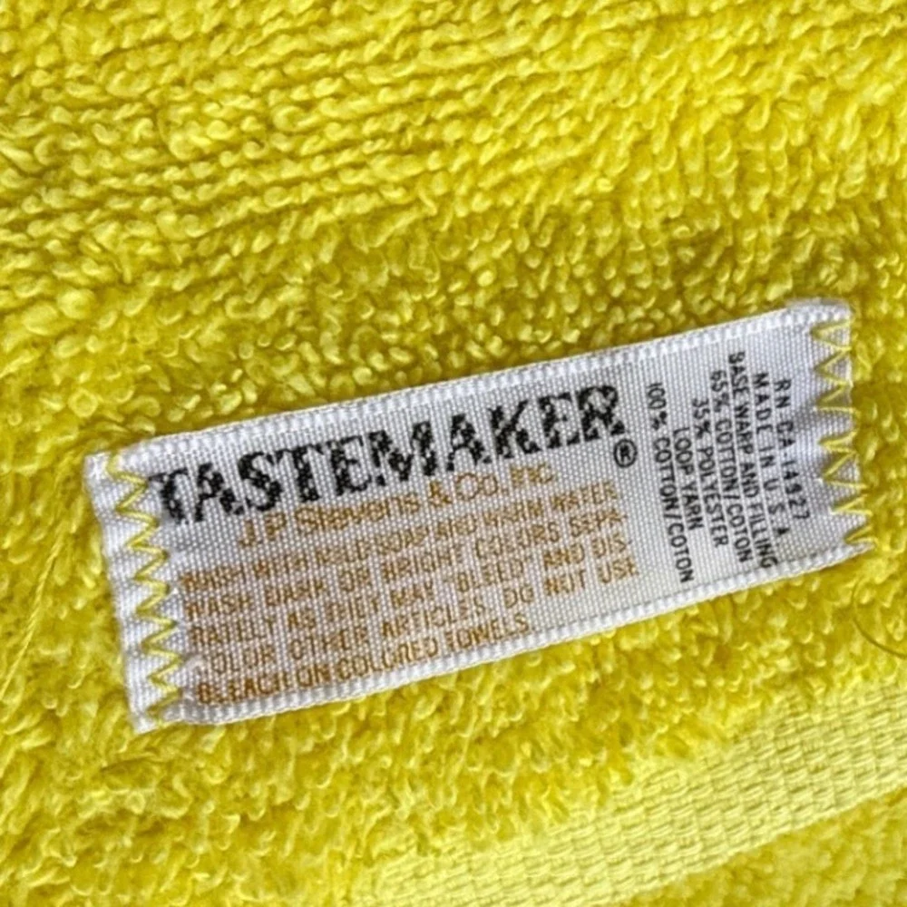 Vintage Tastemaker Yellow Bath Towel Orange Crochet Trim Retro MCM Cotton Blend
